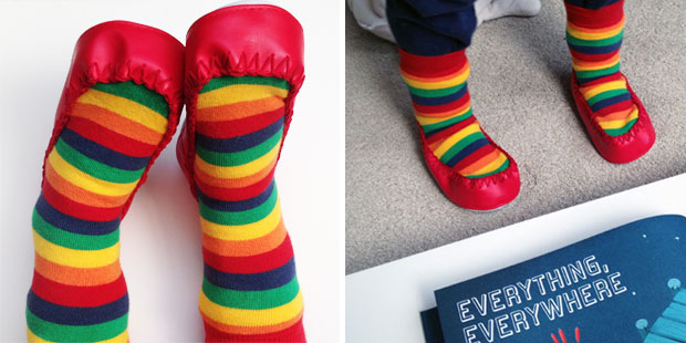 Mocc Ons by Sock Ons Review | Rainbow Stripe Toddler Moccasins A Mum Reviews