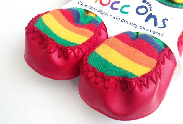 Mocc Ons by Sock Ons Review | Rainbow Stripe Toddler Moccasins A Mum Reviews