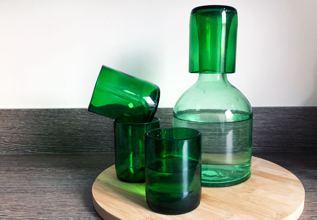 Green Recycled Glass Carafe & Glass Set from Coastal Villa