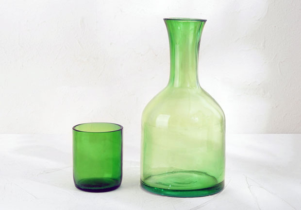 Green Recycled Glass Carafe & Glass Set from Coastal Villa