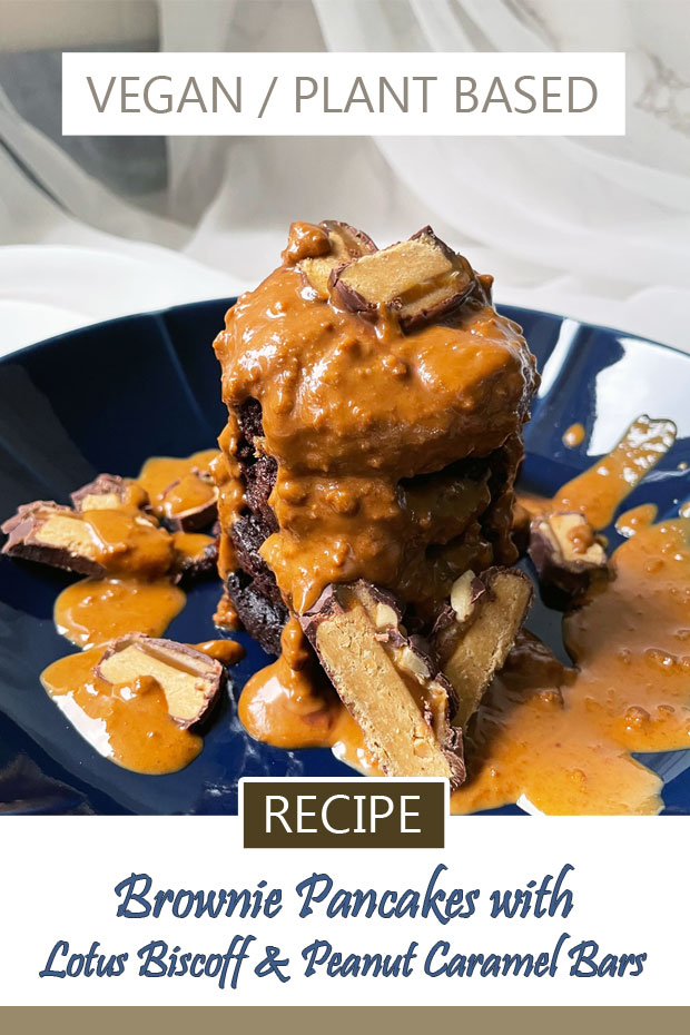 Recipe: Vegan Brownie Pancakes with Lotus Biscoff & Peanut Caramel Bars