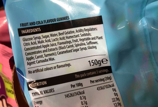 Aldi Gummy Mix sweets are no longer vegan, new recipe contains beef gelatine. List of ingredients.