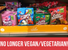 Warning - These Popular Aldi Sweets are No Longer Vegan Gummy Mix Jelly Cherries Teeth & Lips Cola Bottles