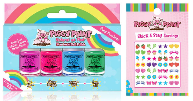 Piggy Paint Kid Friendly Nail Polish Gift Set + Stick and Stay Earrings