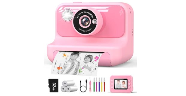 Hangrui Kids Camera Instant Print, 1080P Kids Digital Camera with 32GB Card 